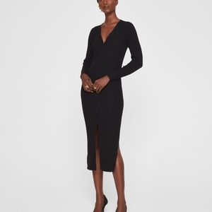 Ribbed Cardigan Dress - Black